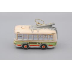 Ёлочная игрушка "Троллейбус - Ленинград" с зелёной полосой