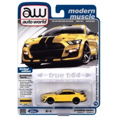 1:64 Масштабная модель Auto World 2021 Ford Mustang Shelby GT500 Carbon Fiber Track Pack Grabber Yellow