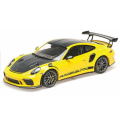 1:18 Масштабная модель Porsche GT3RS (991.2) Weissach Package - 2019 (yellow, platinum magnesium wheels)