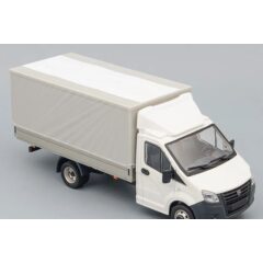 1:43 Масштабная модель ГАЗель NEXT A21R33 бортовой c тентом и обтекателем, белый