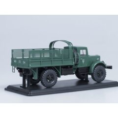1:43 Масштабная модель Минский грузовик-502А 4х4 бортовой открытый с дугами под тент, с лебёдкой, покрышки Я-190 (т.зелёный)
