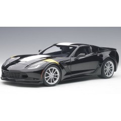 1:18 Масштабная модель Chevrolet Corvette C7 Grand Sport - 2017 (black / white stripes / yellow fender hash marks)