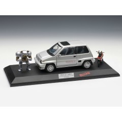 1:18 Масштабная модель Honda City Turbo II 1983 (Silver) в комплекте с красным мини-мото, бульдогом и прозрачным боксом