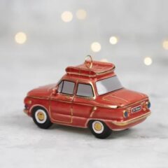 Елочная игрушка "Запорожец с багажником" красный