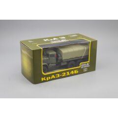 1:43 Масштабная модель КРАЗ 214Б бортовой с тентом, зеленый / зеленый тент