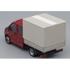 1:43 Масштабная модель ГАЗель NEXT A22R23 бортовой c тентом, бордовый / серый