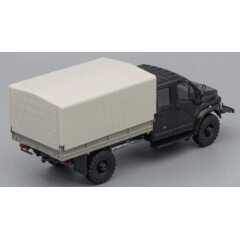 1:43 Масштабная модель ГАЗон C42A33 бортовой (с тентом), черный / серый