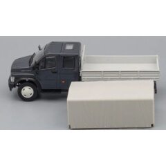 1:43 Масштабная модель ГАЗон C42R31 бортовой (с тентом), тёмно-серый / серый