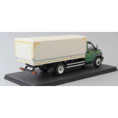 1:43 Масштабная модель ГАЗон C41R31 бортовой с тентом, зеленый / серый