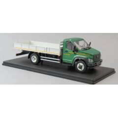 1:43 Масштабная модель ГАЗон C41R31 бортовой с тентом, зеленый / серый