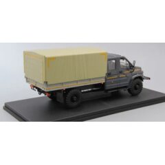 1:43 Масштабная модель ГАЗон C42A31 бортовой с тентом, черный / серый