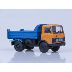 1:43 Масштабная модель МАЗ-5551 самосвал (ранняя кабина, оранжево-синий), 1988 г. /металл. рама, откидывающаяся кабина/