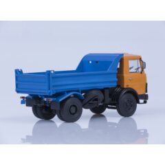 1:43 Масштабная модель МАЗ-5551 самосвал (ранняя кабина, оранжево-синий), 1988 г. /металл. рама, откидывающаяся кабина/