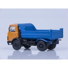 1:43 Масштабная модель МАЗ-5551 самосвал (ранняя кабина, оранжево-синий), 1988 г. /металл. рама, откидывающаяся кабина/
