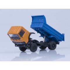 1:43 Масштабная модель МАЗ-5551 самосвал (ранняя кабина, оранжево-синий), 1988 г. /металл. рама, откидывающаяся кабина/