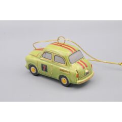 Ёлочная игрушка "Запорожец горбатый" спортивный №1 салатовый с красными полосами