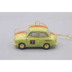 Ёлочная игрушка "Запорожец горбатый" спортивный №1 салатовый с красными полосами