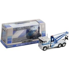 1:43 Масштабная модель эвакуатор FREIGHTLINER FLA 9664 1984 Silver/Blue Stripes