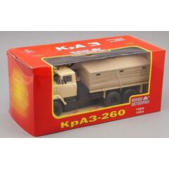 1:43 Масштабная модель КРАЗ 260 бортовой с тентом (1989), песочный