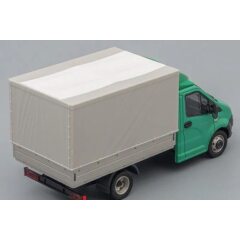 1:43 Масштабная модель ГАЗель NEXT A21R23 бортовой с тентом и обтекателем, зеленый / серый