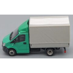 1:43 Масштабная модель ГАЗель NEXT A21R23 бортовой с тентом и обтекателем, зеленый / серый