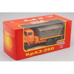 1:43 Масштабная модель КРАЗ 260 бортовой с тентом (1979), оранжевый