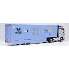 1:43 Масштабная модель MERCEDES BENZ Actros MP4 1851 BigSpace с полуприцепом "Hyundai Shell Mobis WRT" 2024