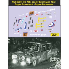 1:43 Набор декалей Москвич 412 №87 Ржечицкий Богомолов ралли 1000 озер Финляндия  1972