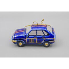 Ёлочная игрушка "Девятка" спортивная кобальтовая с красными полосами