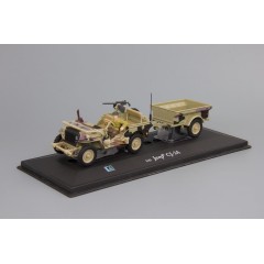 1:43 Масштабная модель Jeep CJ-2A Willys пустынный камуфляж, с фигуркой водителя, с прицепом