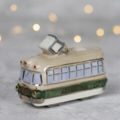 Елочная игрушка "Трамвай - Ленинград" с зеленой полосой