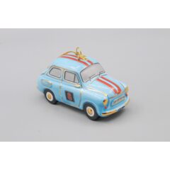 Ёлочная игрушка "Запорожец горбатый" спортивный голубой с красными полосами