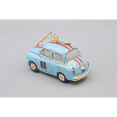 Ёлочная игрушка "Запорожец горбатый" спортивный голубой с красными полосами