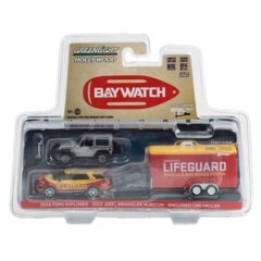 1:64 набор FORD Explorer "Emerald Bay Beach Patrol Lifeguard" 2016 с прицепом и JEEP Wrangler Rubicon 2013 (из т/с "Спасатели Малибу")