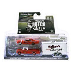 1:64 набор DODGE D-100 1966 с закрытым прицепом-автовозом и DODGE Charger "Mr. Norm’s Super Charger" 1969