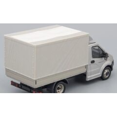 1:43 Масштабная модель ГАЗель NEXT A21R23 бортовой с тентом и обтекателем, серебристый