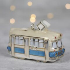 Елочная игрушка "Трамвай - Ленинград" с голубой полосой