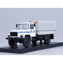 1:43 Масштабная модель 3308 4х4 (двигатель ЗМЗ-513) бортовой с тентом, Милиция (светомаскировка на фарах)