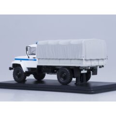 1:43 Масштабная модель 3308 4х4 (двигатель ЗМЗ-513) бортовой с тентом, Милиция (светомаскировка на фарах)