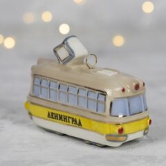 Елочная игрушка "Трамвай - Ленинград" с желтой полосой