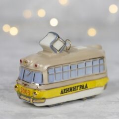 Елочная игрушка "Трамвай - Ленинград" с желтой полосой