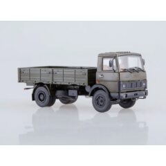 1:43 Масштабная модель МАЗ-5337 бортовой (ранняя кабина, хаки), 1987 г. /металл. рама, откидывающаяся кабина/