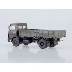 1:43 Масштабная модель МАЗ-5337 бортовой (ранняя кабина, хаки), 1987 г. /металл. рама, откидывающаяся кабина/