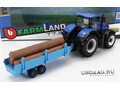 NEW HOLLAND T7.315 Tractor With Logs Of Wood Trailer (2018), Blue